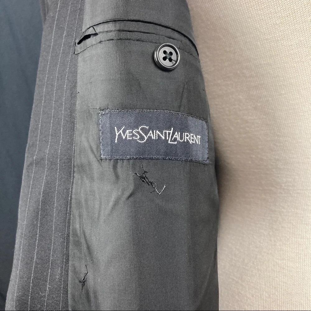 Vintage YSL Men's Black Pinstripe Double-Breasted Blazer